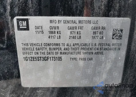 2016 Chevrolet Malibu 1Lt from USA, damaged, VIN 1G1ZE5ST3GF173105